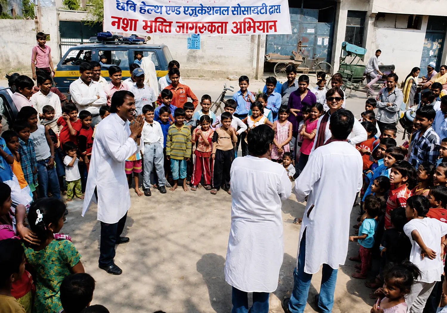 A large community gathering at a CHES de-addiction awareness campaign